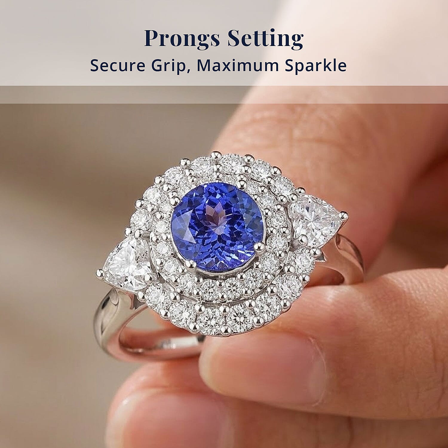 Certified & Appraised D'Joy Tanzanite and Moissanite 2.25 ctw Ring in Rhodium Over Sterling Silver (Size 10.0)