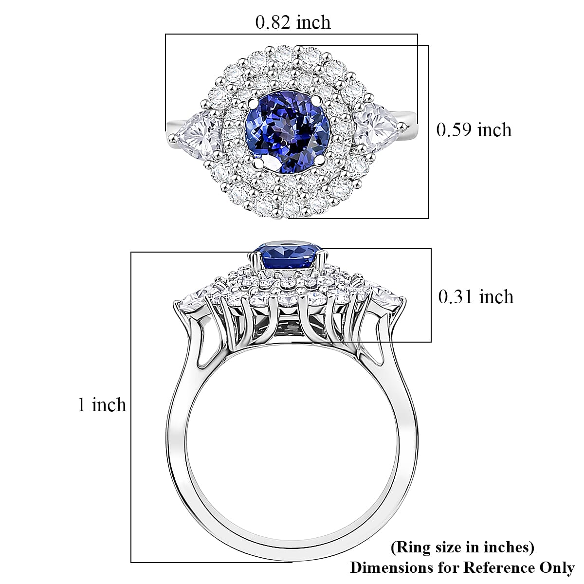 D'Joy Tanzanite and Moissanite 2.25 ctw Ring in Rhodium Over Sterling Silver (Size 10.0) image number 5