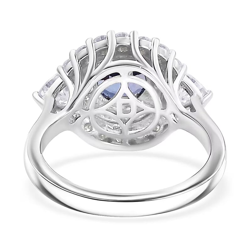 Certified & Appraised D'Joy Tanzanite and Moissanite 2.25 ctw Ring in Rhodium Over Sterling Silver (Size 10.0)