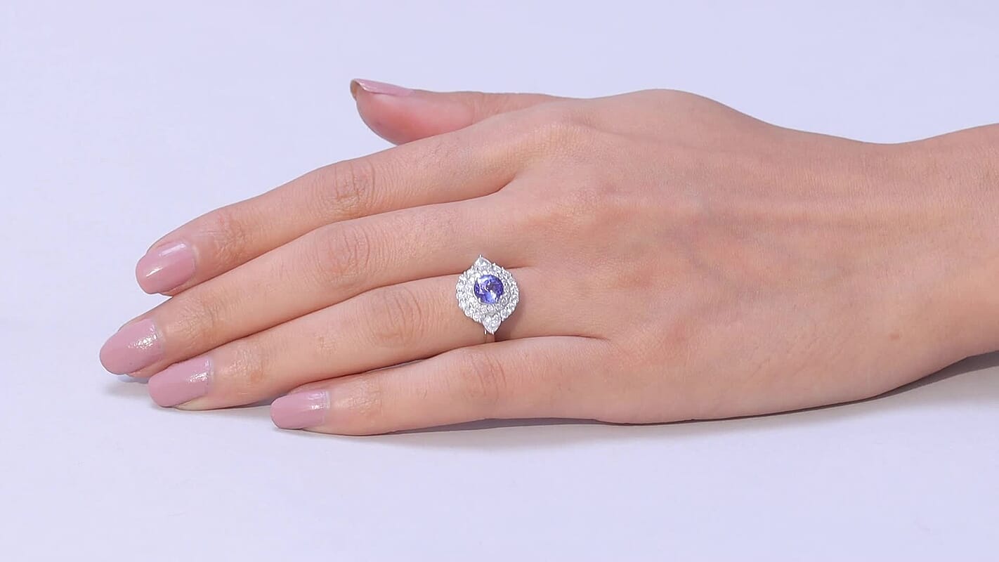 D'Joy Tanzanite, Moissanite Ring in Rhodium Over Sterling Silver (Size 10.0) 2.25 ctw