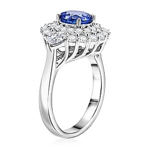 D'Joy Certified & Appraised Tanzanite and Moissanite 2.25 ctw Ring in Rhodium Over Sterling Silver (Size 6.0)