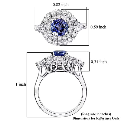 Certified & Appraised D'Joy Tanzanite and Moissanite 2.25 ctw Ring in Rhodium Over Sterling Silver (Size 6.0)