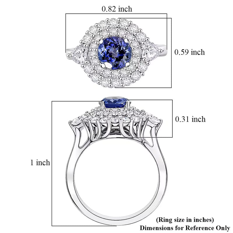 Certified & Appraised D'Joy Tanzanite and Moissanite 2.25 ctw Ring in Rhodium Over Sterling Silver (Size 6.0)