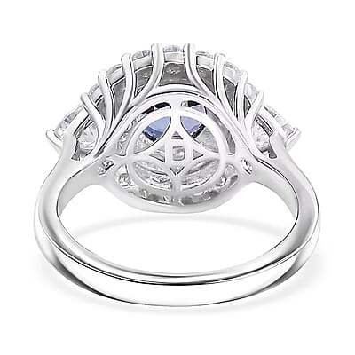 Certified & Appraised D'Joy Tanzanite and Moissanite 2.25 ctw Ring in Rhodium Over Sterling Silver (Size 6.0)