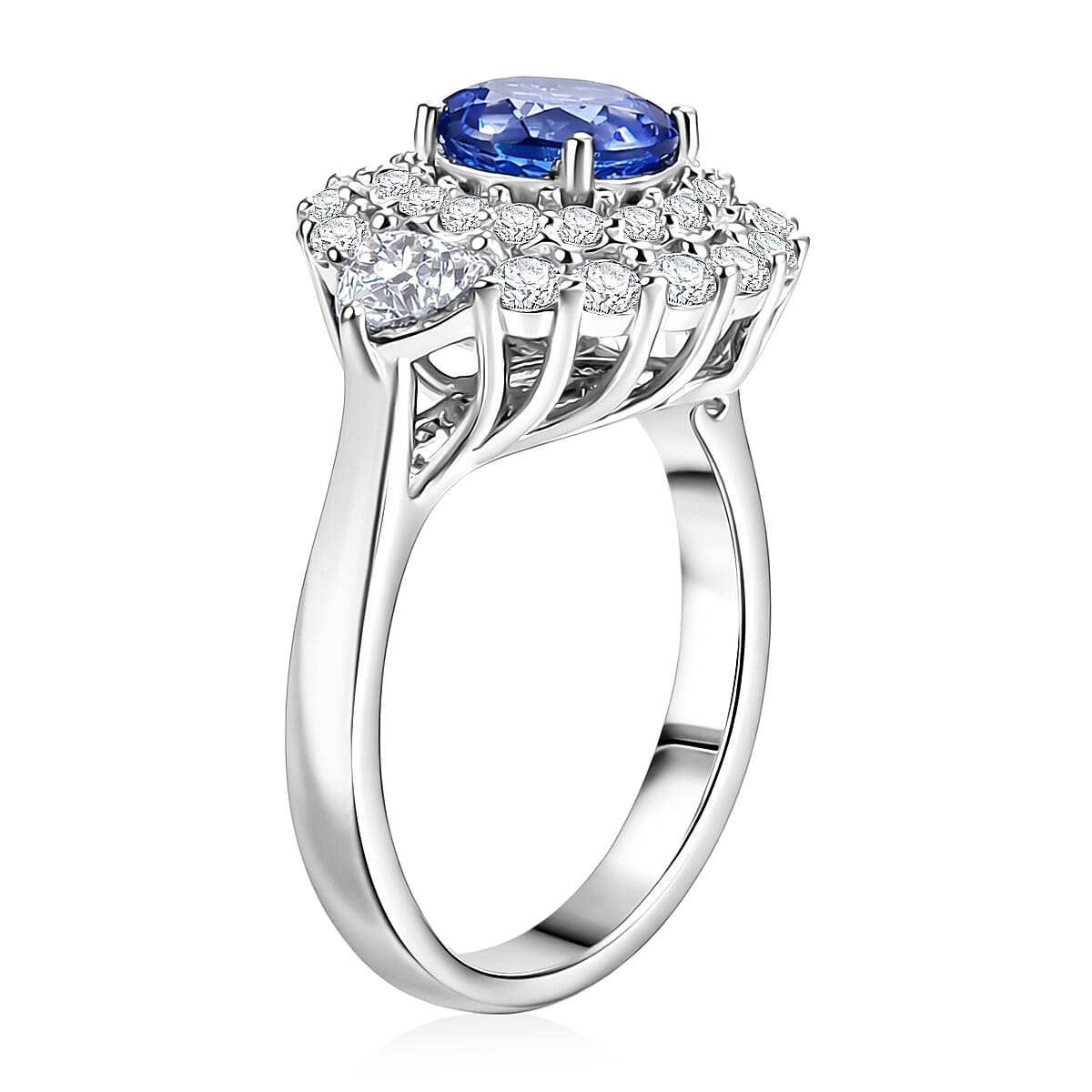 Certified & Appraised D'Joy Tanzanite and Moissanite 2.25 ctw Ring in Rhodium Over Sterling Silver (Size 9.0) image number 3