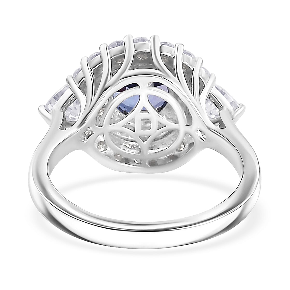 Certified & Appraised D'Joy Tanzanite and Moissanite 2.25 ctw Ring in Rhodium Over Sterling Silver (Size 9.0) image number 4