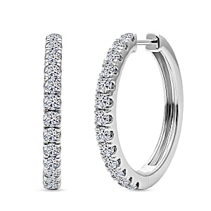 Luxuriant Lab Grown Diamond G-H SI 1.10 ctw Eternity Hoop Earrings in Rhodium Over Sterling Silver