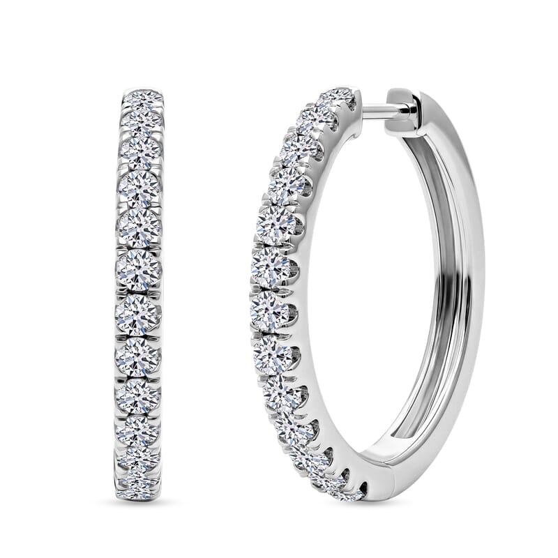 Doorbuster Luxuriant Lab Grown Diamond G-H SI 1.10 ctw Eternity Hoop Earrings in Rhodium Over Sterling Silver