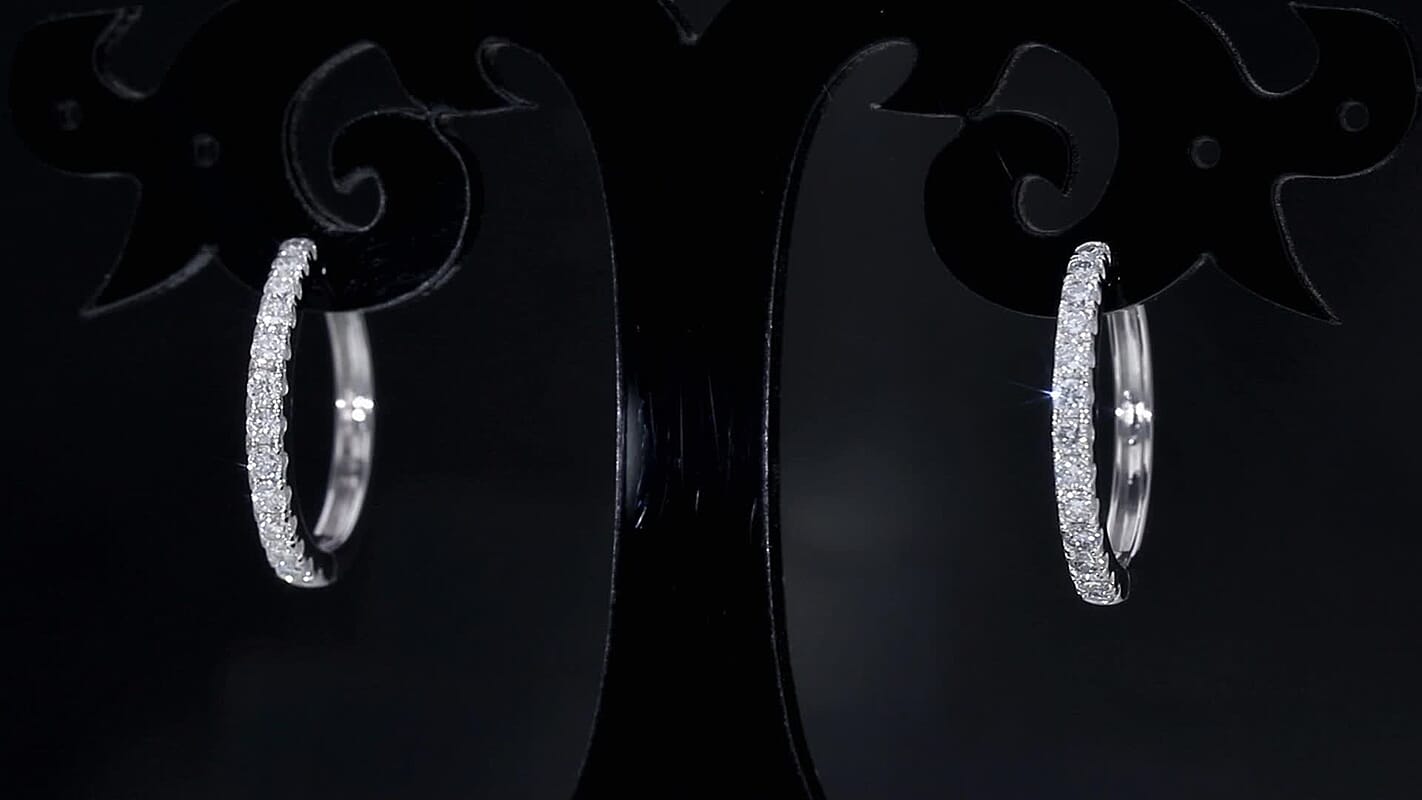 Luxuriant Lab Grown Diamond G-H SI 1.10 ctw Eternity Hoop Earrings in Rhodium Over Sterling Silver