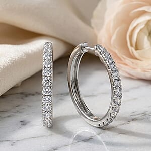 Luxuriant Lab Grown Diamond G-H SI 1.10 ctw Eternity Hoop Earrings in Rhodium Over Sterling Silver