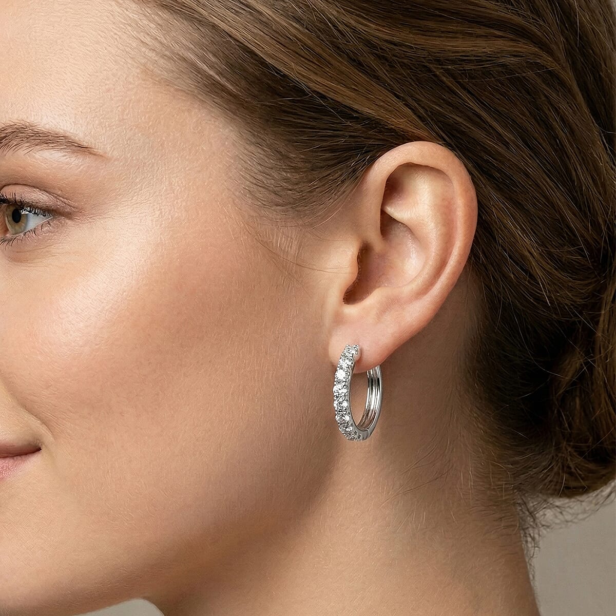 Luxuriant Lab Grown Diamond G-H SI 1.10 ctw Eternity Hoop Earrings in Rhodium Over Sterling Silver image number 2