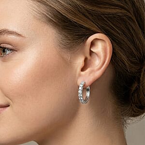 Luxuriant Lab Grown Diamond G-H SI 1.10 ctw Eternity Hoop Earrings in Rhodium Over Sterling Silver