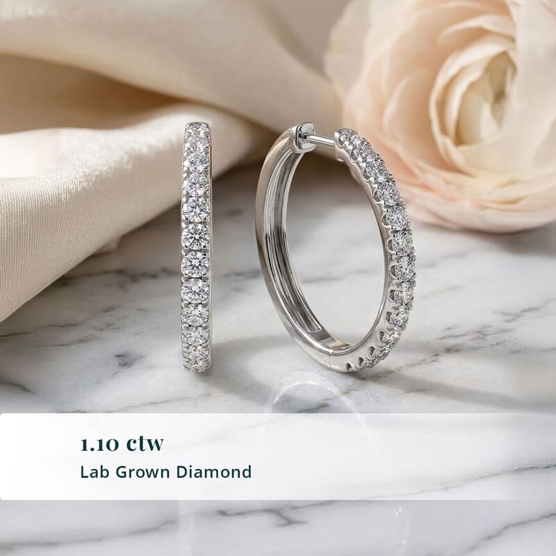 Doorbuster Luxuriant Lab Grown Diamond G-H SI 1.10 ctw Eternity Hoop Earrings in Rhodium Over Sterling Silver