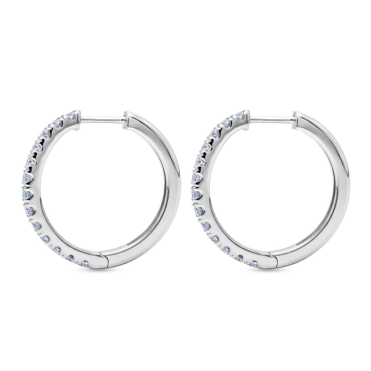 Luxuriant Lab Grown Diamond G-H SI 1.10 ctw Eternity Hoop Earrings in Rhodium Over Sterling Silver image number 3