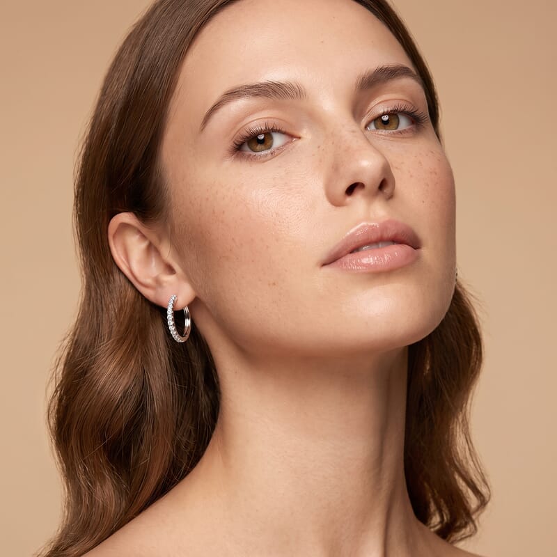 Doorbuster Luxuriant Lab Grown Diamond G-H SI 1.10 ctw Eternity Hoop Earrings in Rhodium Over Sterling Silver