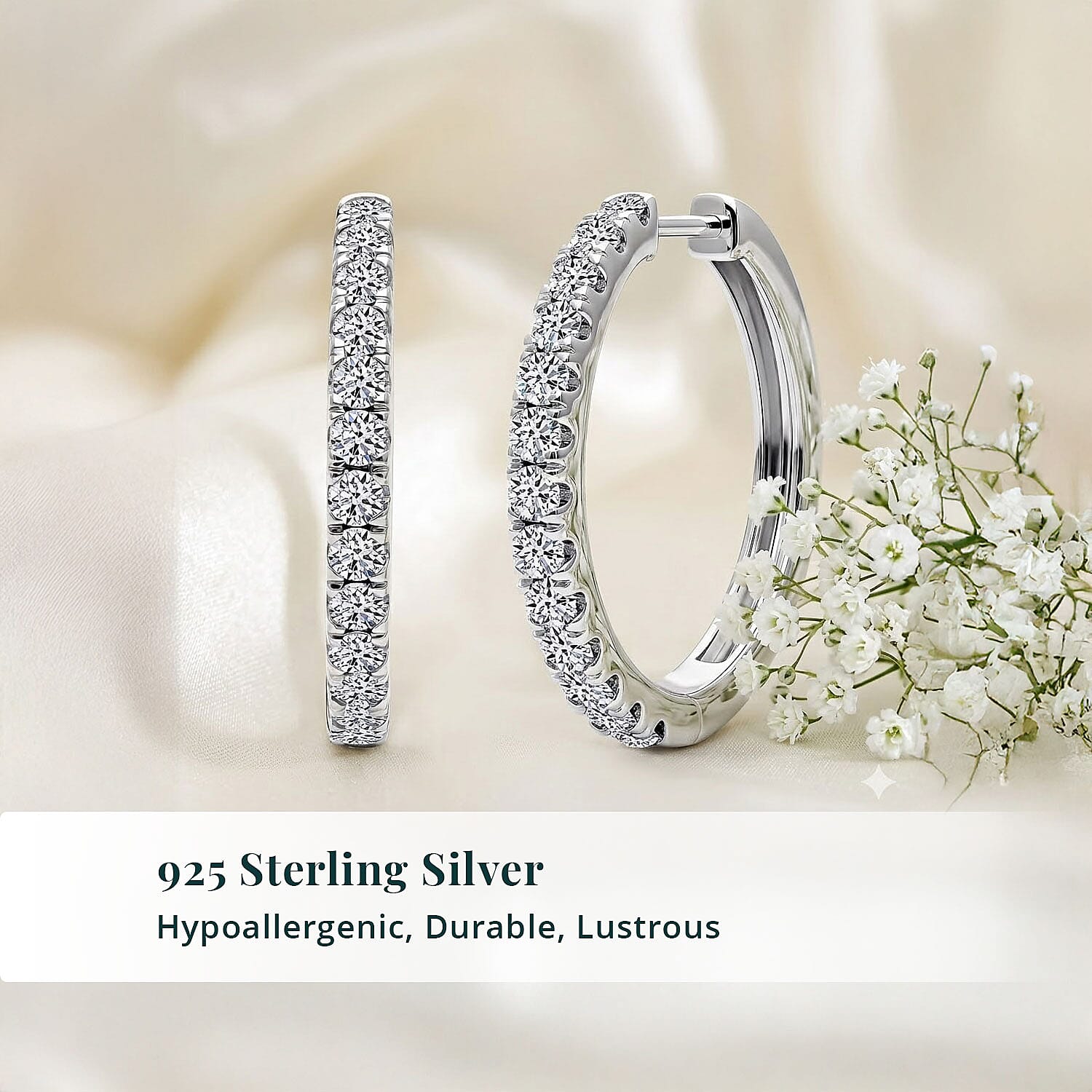 Luxuriant Lab Grown Diamond G-H SI 1.10 ctw Eternity Hoop Earrings in Rhodium Over Sterling Silver