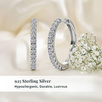 Luxuriant Lab Grown Diamond G-H SI 1.10 ctw Eternity Hoop Earrings in Rhodium Over Sterling Silver