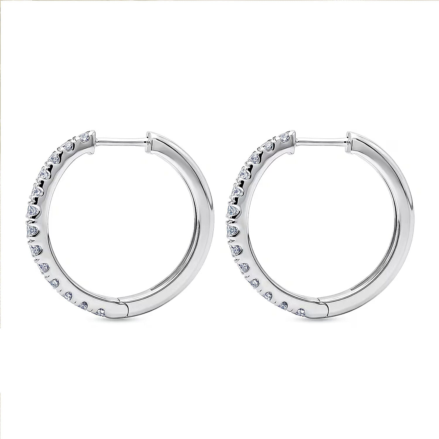 Luxuriant Lab Grown Diamond G-H SI 1.10 ctw Eternity Hoop Earrings in Rhodium Over Sterling Silver