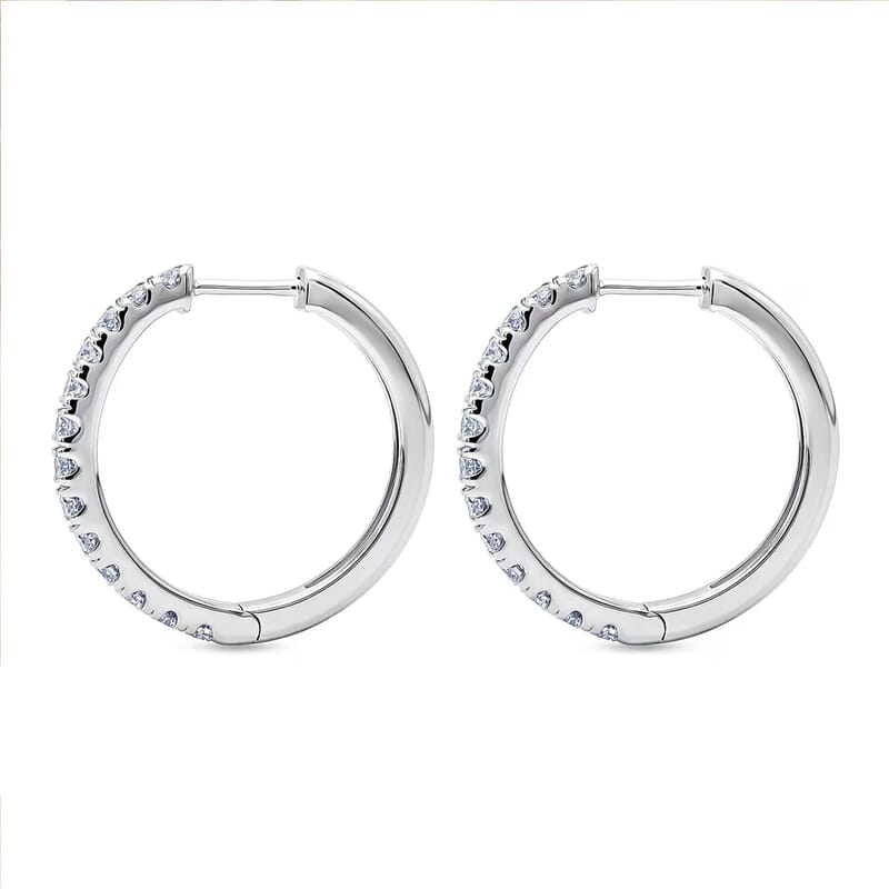 Doorbuster Luxuriant Lab Grown Diamond G-H SI 1.10 ctw Eternity Hoop Earrings in Rhodium Over Sterling Silver
