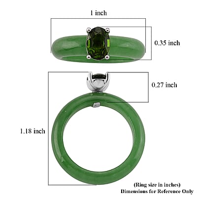 D'Joy Chrome Diopside and Green Jade (D) 15.00 ctw Band Ring in Rhodium Over Sterling Silver (Size 5.0)