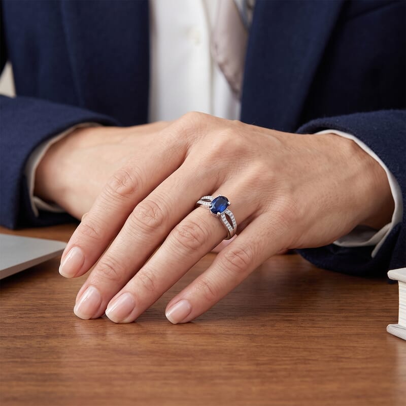 EverTrue Masoala Sapphire (D) and Moissanite 1.40 ctw Ring in Platinum Bond (Size 7.0)