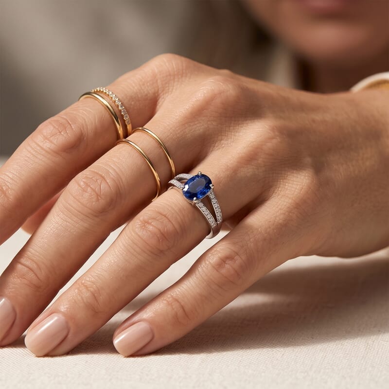EverTrue Masoala Sapphire (D) and Moissanite 1.40 ctw Ring in Platinum Bond (Size 7.0)
