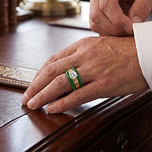 D'Joy Moissanite and Green Jade (D) 6.35 ctw Band Ring in 14K Yellow Gold Over Sterling Silver (Size 6.0)