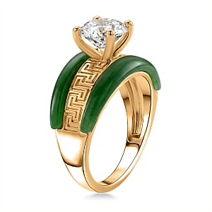 D'Joy Moissanite and Green Jade (D) 6.35 ctw Band Ring in 14K Yellow Gold Over Sterling Silver (Size 6.0)