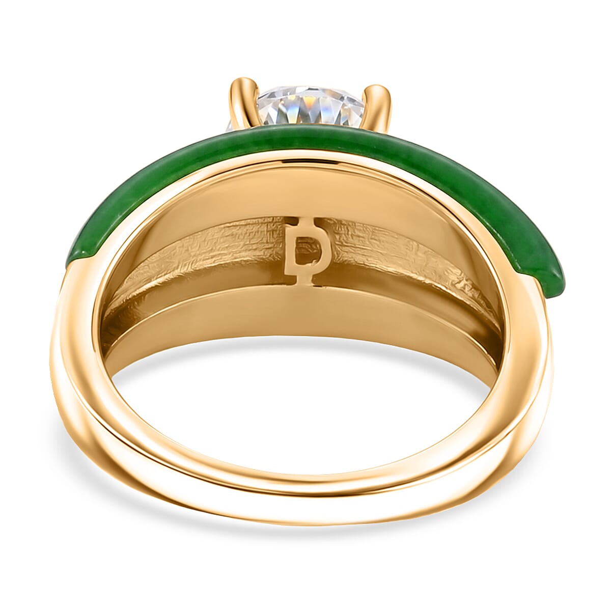 D'Joy Moissanite and Green Jade (D) 6.35 ctw Band Ring in 14K Yellow Gold Over Sterling Silver (Size 6.0) image number 4