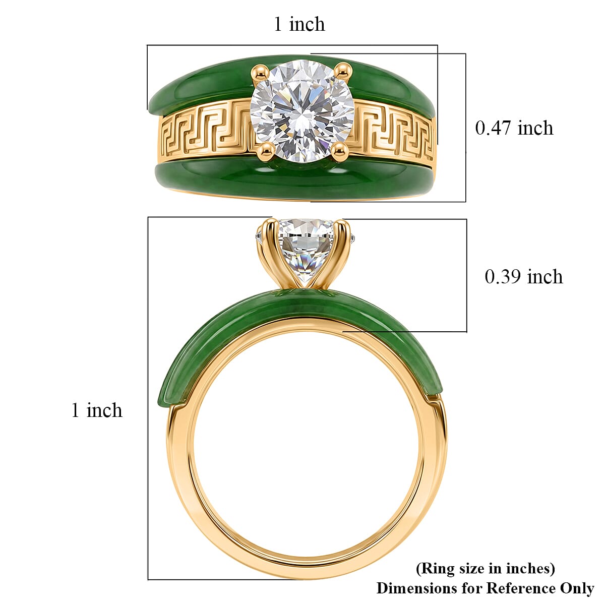 D'Joy Moissanite and Green Jade (D) 6.35 ctw Band Ring in 14K Yellow Gold Over Sterling Silver (Size 6.0) image number 5