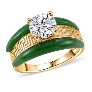 D'Joy Moissanite and Green Jade (D) 6.35 ctw Band Ring in 14K Yellow Gold Over Sterling Silver (Size 7.0)