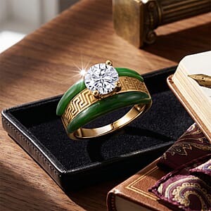 D'Joy Moissanite and Green Jade (D) 6.35 ctw Band Ring in 14K Yellow Gold Over Sterling Silver (Size 7.0)