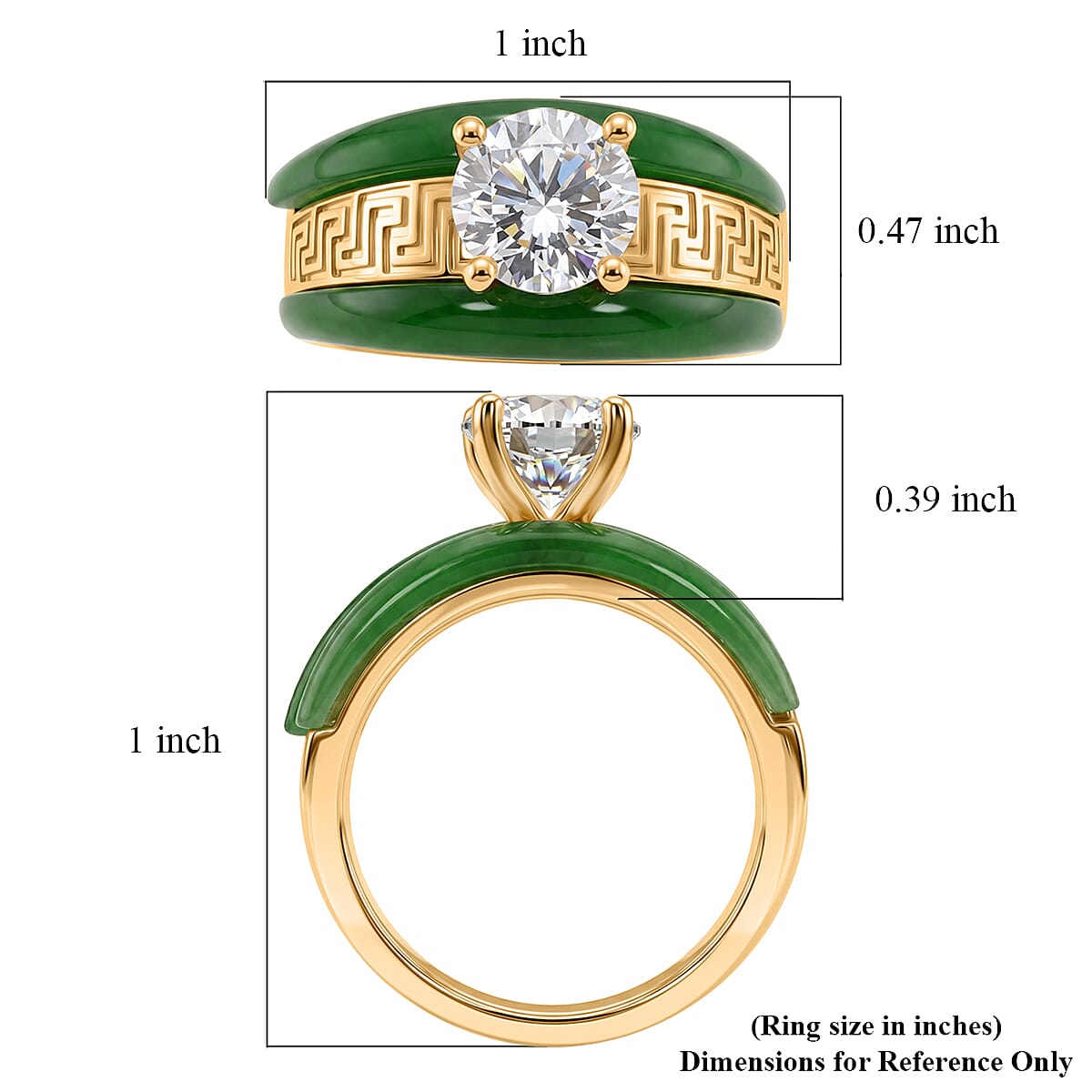 D'Joy Moissanite and Green Jade (D) 6.35 ctw Band Ring in 14K Yellow Gold Over Sterling Silver (Size 7.0) image number 5