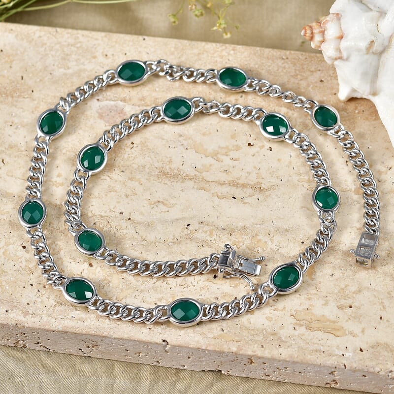EverTrue Verde Onyx 19.30 ctw Enchanted Forest Necklace in Platinum Bond 18 Inches