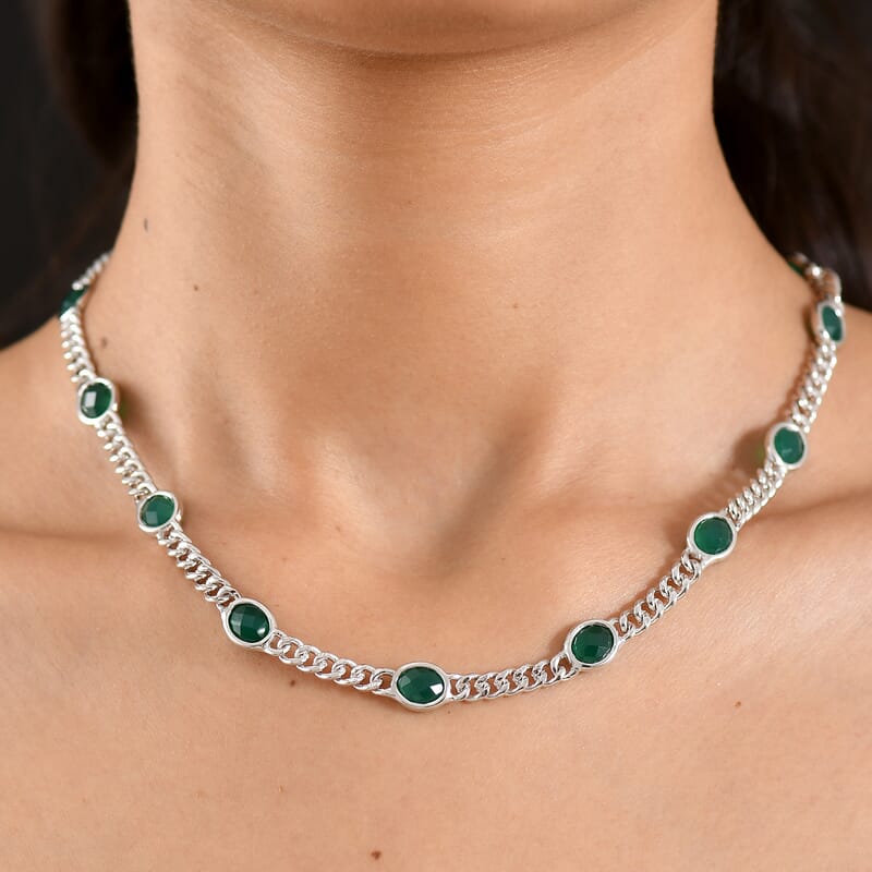 EverTrue Verde Onyx 19.30 ctw Enchanted Forest Necklace in Platinum Bond 18 Inches