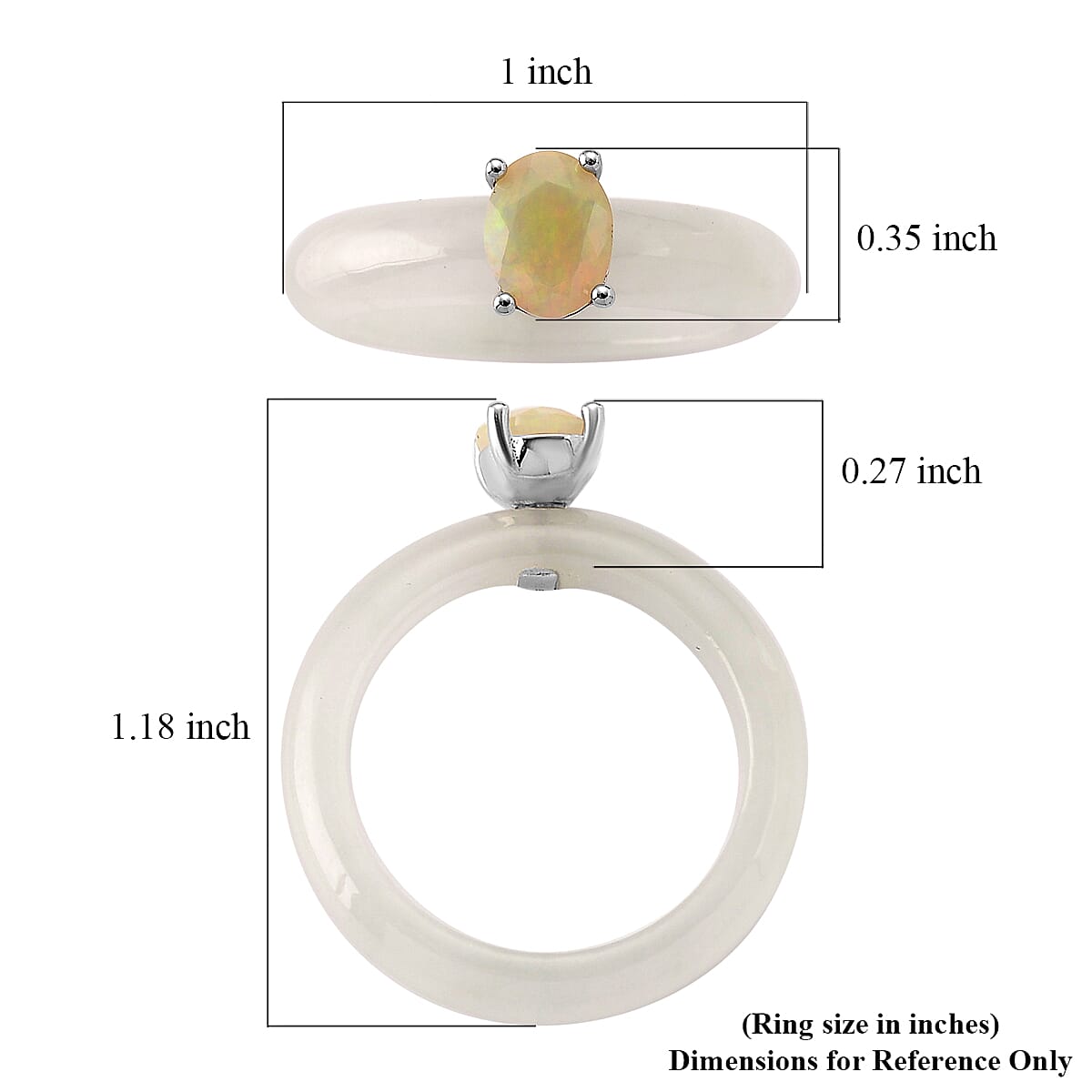 D'Joy Ethiopian Welo Opal and White Jade (D) 16.50 ctw Band Ring in Rhodium Over Sterling Silver (Size 5.0) image number 5