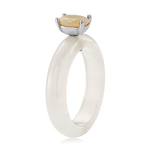 D'Joy Ethiopian Welo Opal and White Jade (D) 16.50 ctw Band Ring in Rhodium Over Sterling Silver (Size 8.0)