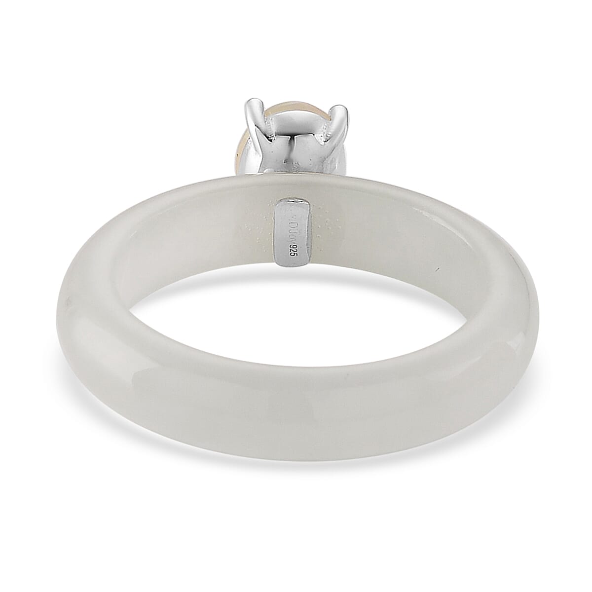 D'Joy Ethiopian Welo Opal and White Jade (D) 16.50 ctw Band Ring in Rhodium Over Sterling Silver (Size 8.0) image number 4
