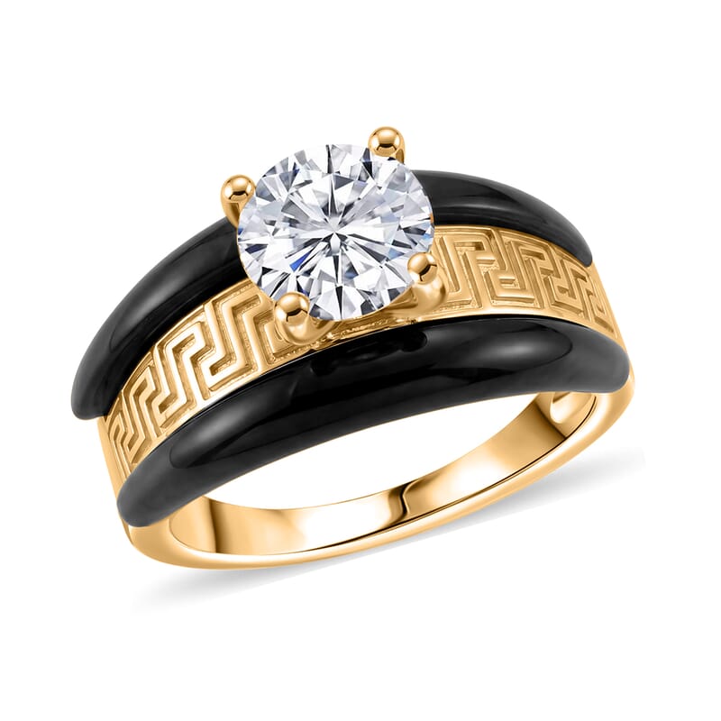 D'Joy Moissanite and Black Jade (D) 5.70 ctw Band Ring 14K Yellow Gold Over Sterling Silver (Size 5.0)