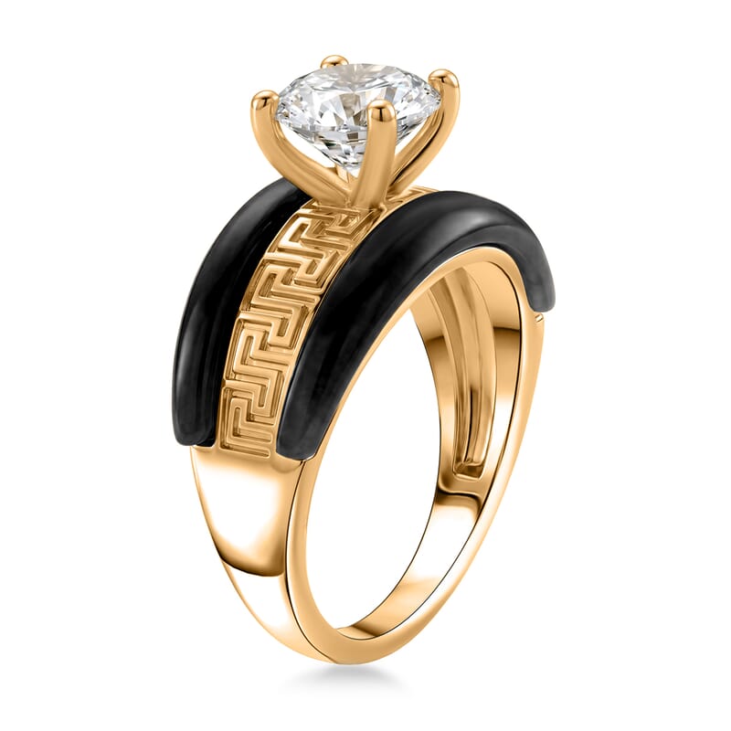 D'Joy Moissanite and Black Jade (D) 5.70 ctw Band Ring 14K Yellow Gold Over Sterling Silver (Size 5.0)