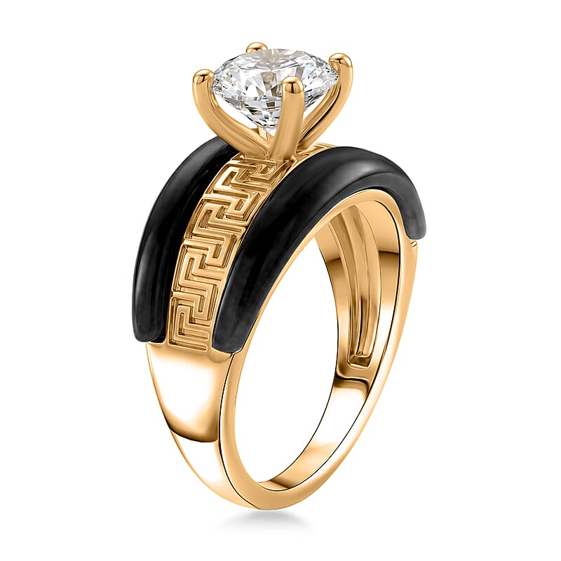 D'Joy Moissanite and Black Jade (D) 5.70 ctw Band Ring 14K Yellow Gold Over Sterling Silver (Size 5.0)
