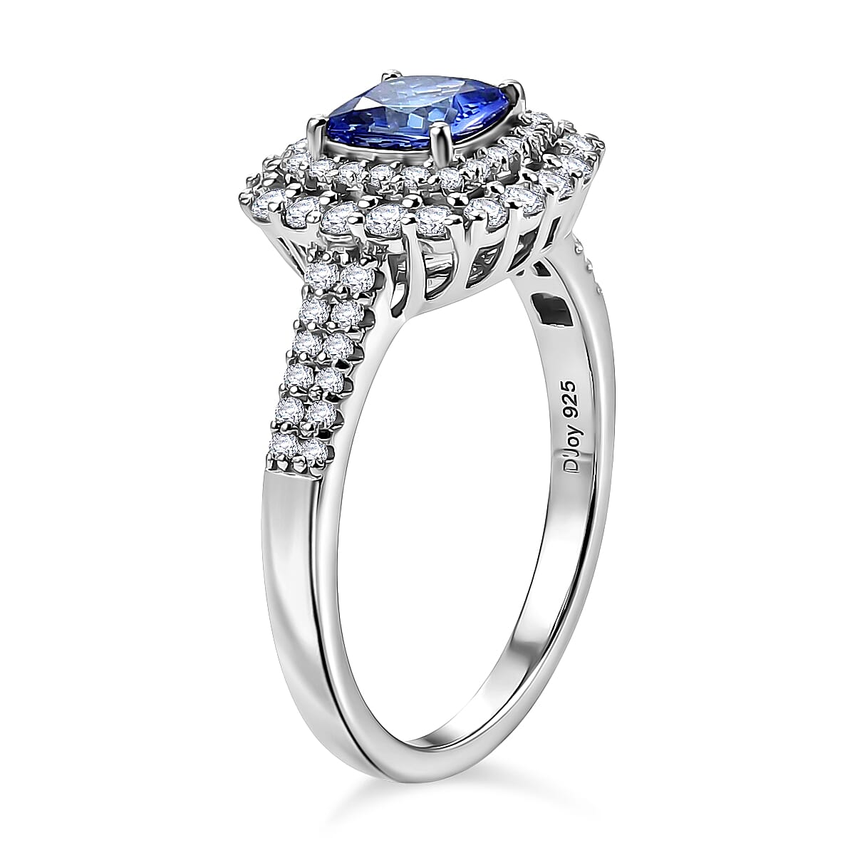 Certified & Appraised D'Joy Tanzanite and Moissanite 2.15 ctw Ring in Rhodium Over Sterling Silver (Size 10.0)