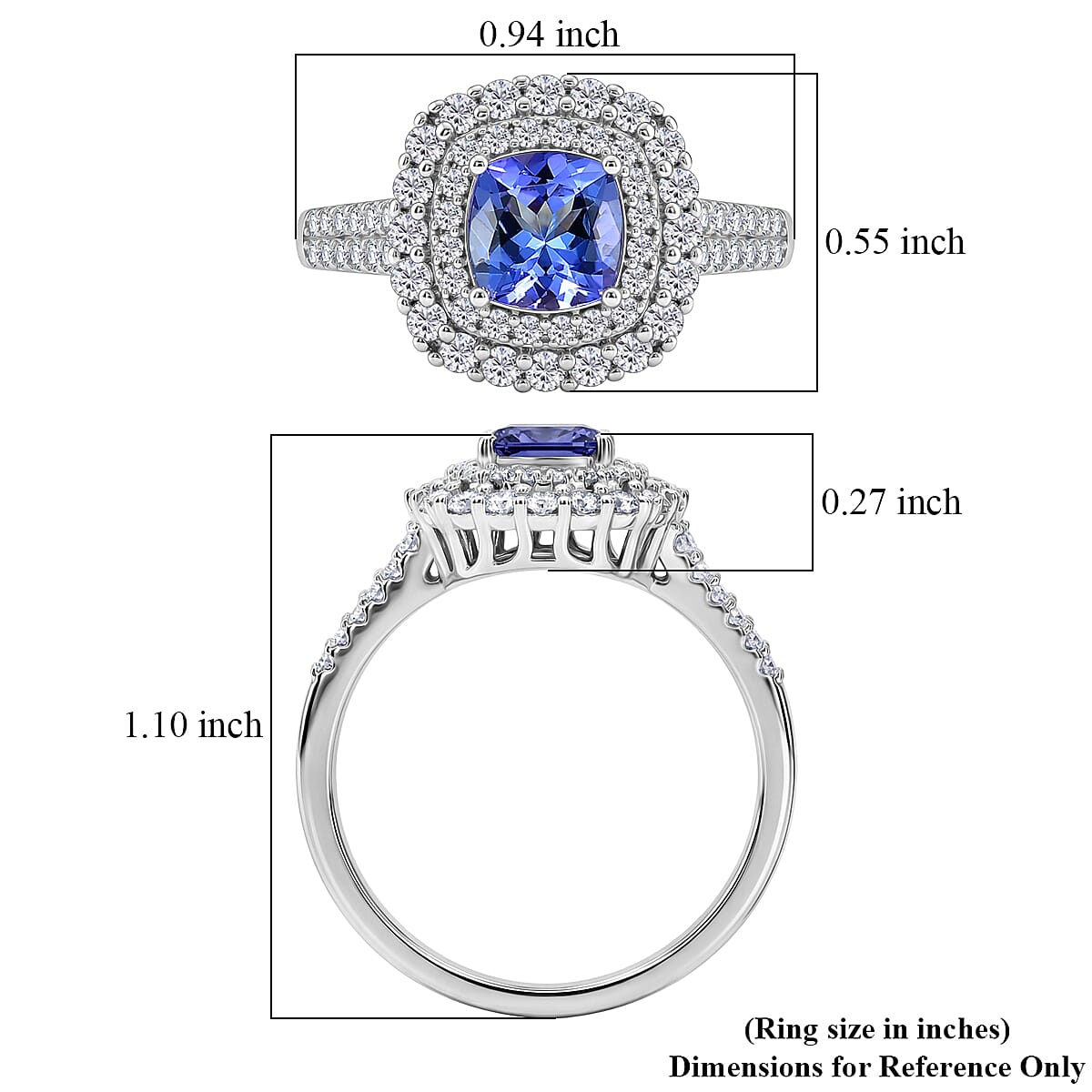 Certified & Appraised D'Joy Tanzanite and Moissanite 2.15 ctw Ring in Rhodium Over Sterling Silver (Size 10.0)