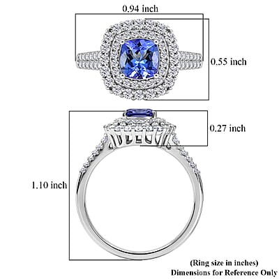 Certified & Appraised D'Joy Tanzanite and Moissanite 2.15 ctw Ring in Rhodium Over Sterling Silver (Size 10.0)