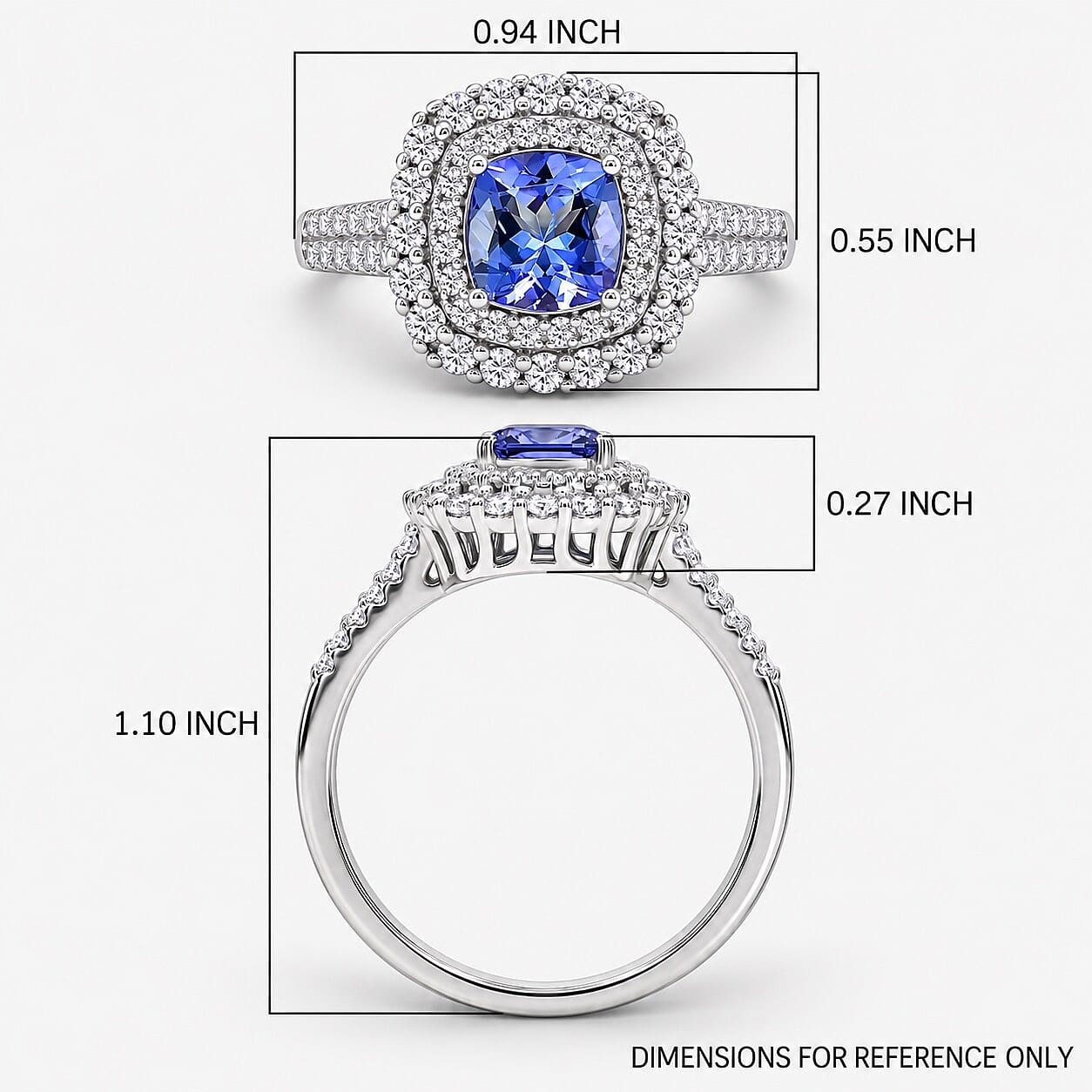 Certified & Appraised D'Joy Tanzanite and Moissanite 2.15 ctw Ring in Rhodium Over Sterling Silver (Size 10.0)