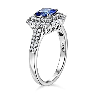 D'Joy Certified & Appraised Tanzanite and Moissanite 2.15 ctw Ring in Rhodium Over Sterling Silver (Size 6.0)