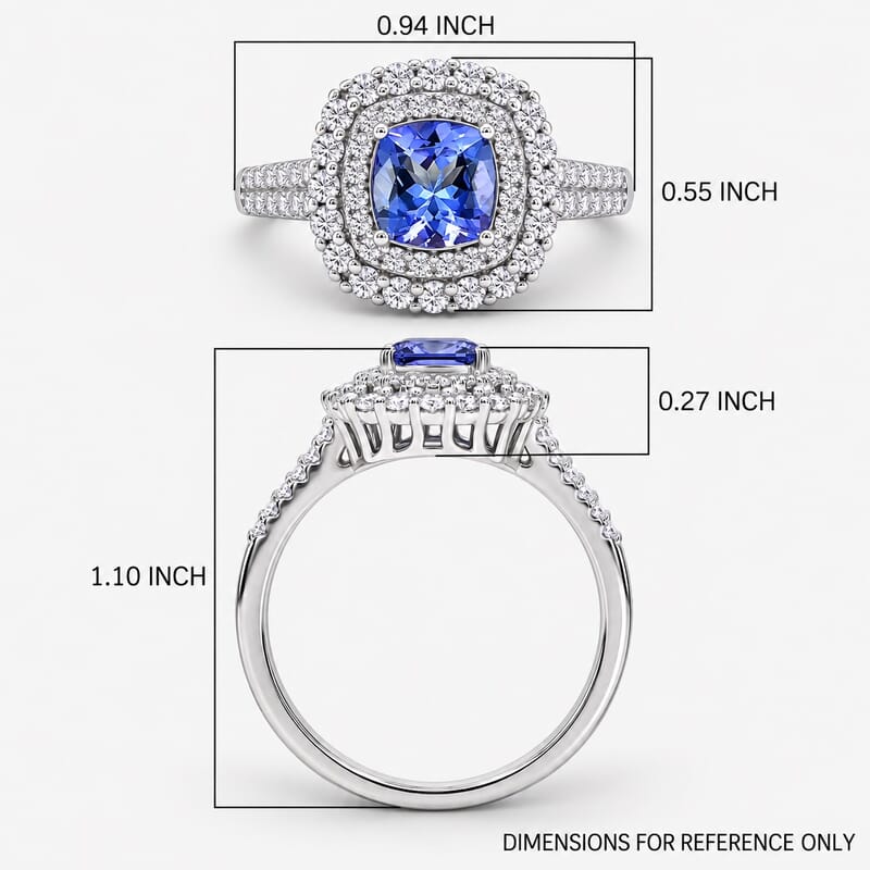 Certified & Appraised D'Joy Tanzanite and Moissanite 2.15 ctw Ring in Rhodium Over Sterling Silver (Size 6.0)