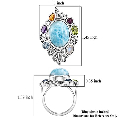 D'Joy Indian Artisan Crafted Larimar and Multi Gemstone 13.50 ctw Ring in Sterling Silver (Size 7.0)