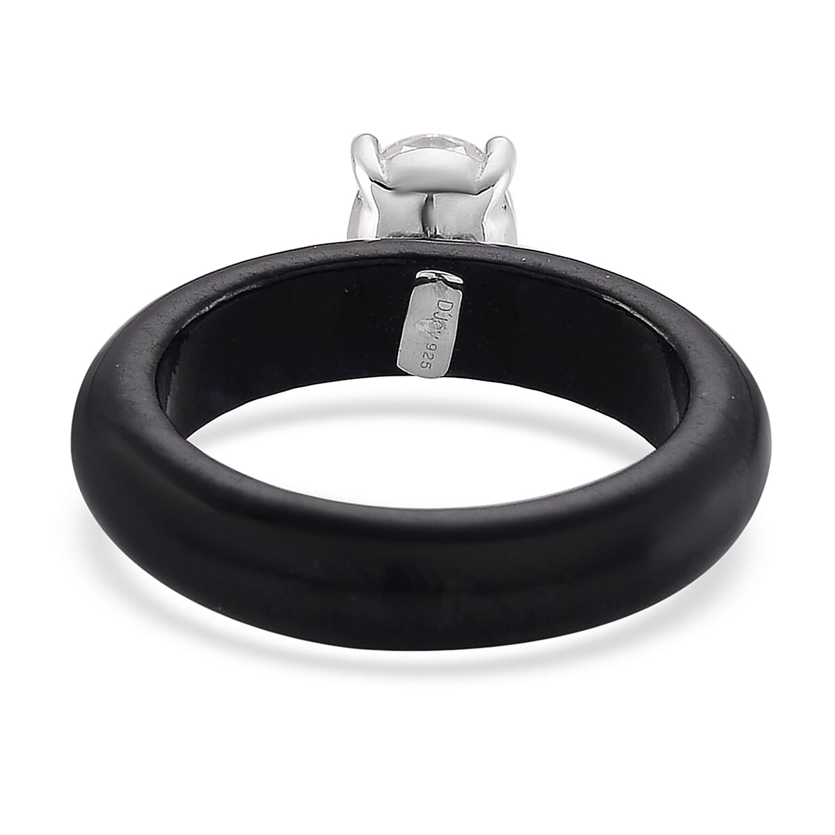 D'Joy Moissanite, Black Jade (D) 15.10 ctw Band Ring in Rhodium Over Sterling Silver (Size 5.0) image number 4