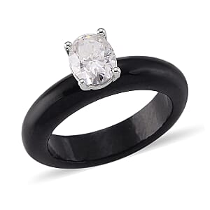 D'Joy Moissanite, Black Jade (D) 15.10 ctw Band Ring in Rhodium Over Sterling Silver (Size 6.0)
